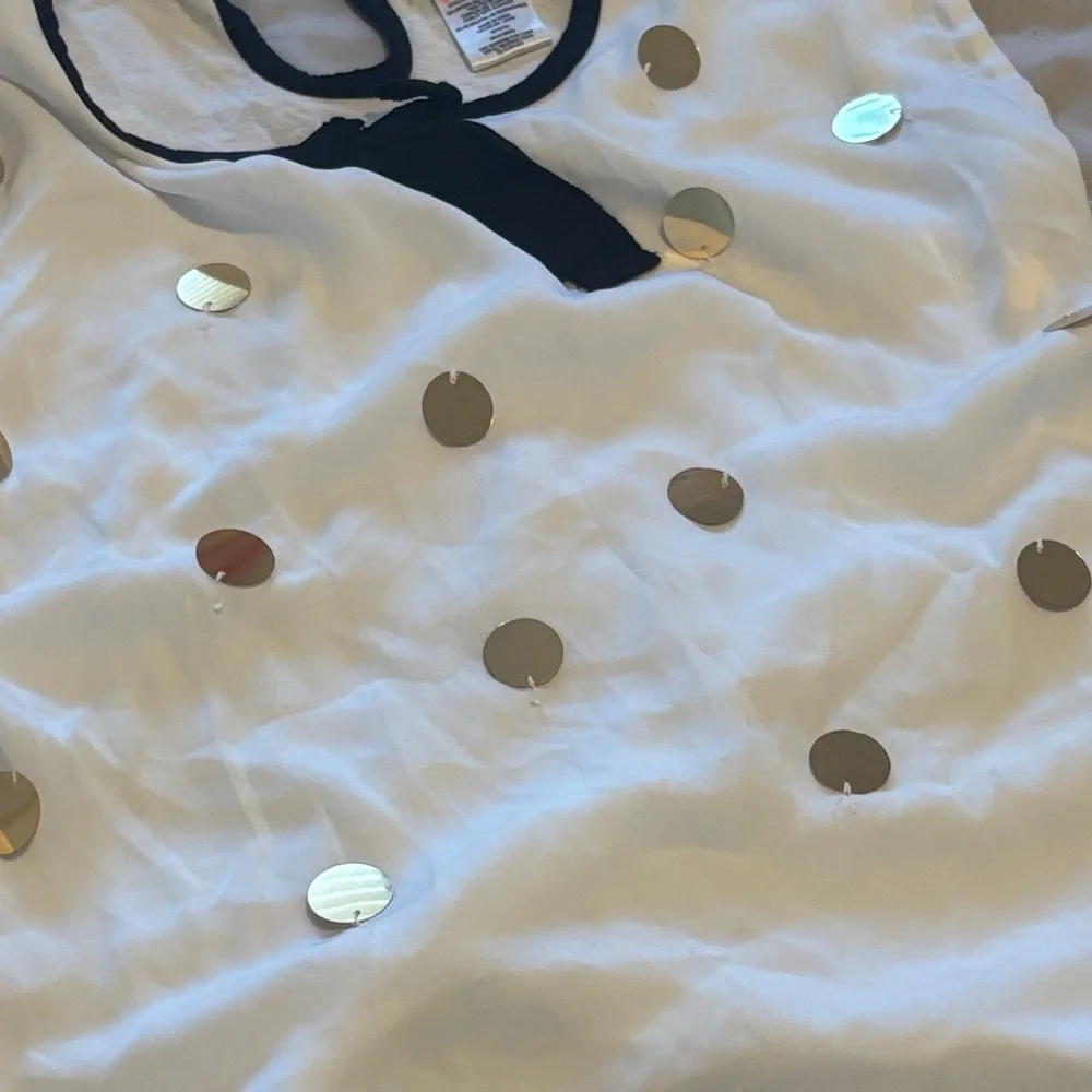Girls White  Top with Gold Polka Dots
